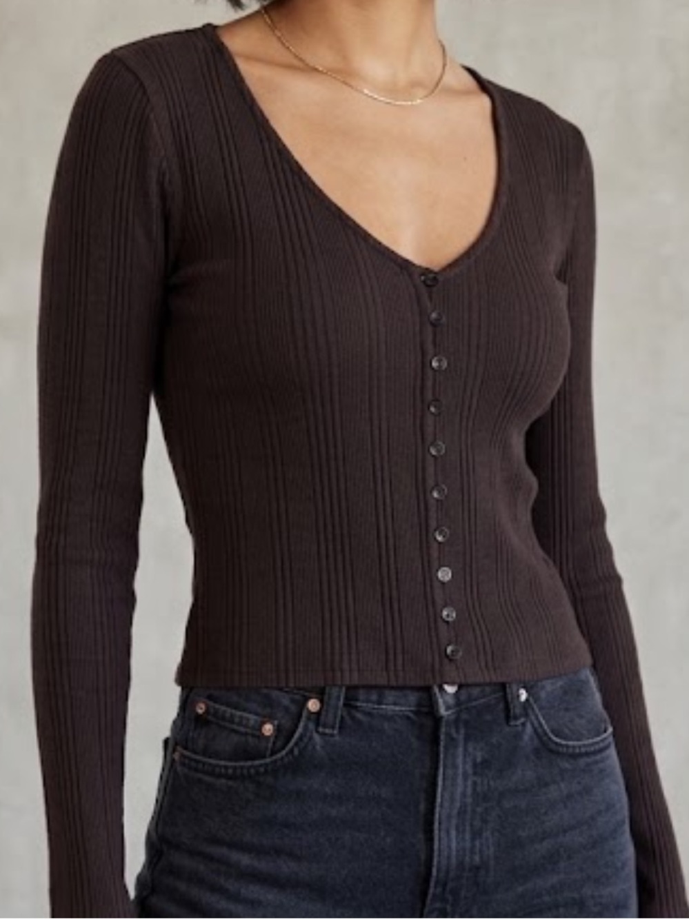 Anthropologie Ribbed Button-Front Long Sleeve Top
